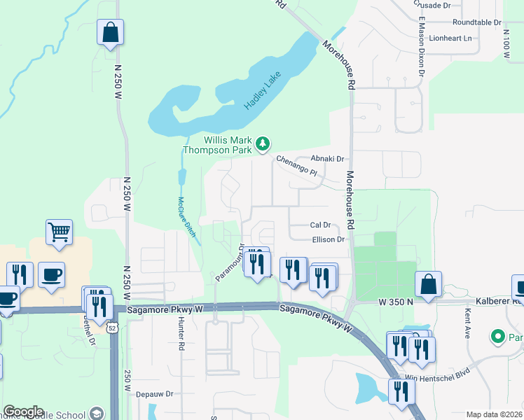 map of restaurants, bars, coffee shops, grocery stores, and more near 2066 Puget Drive in West Lafayette