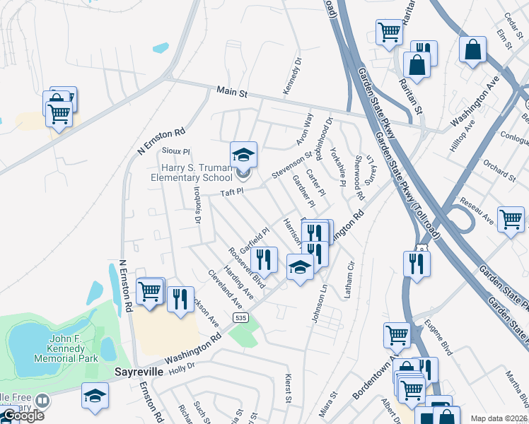 map of restaurants, bars, coffee shops, grocery stores, and more near 60 Wilson Avenue in Sayreville