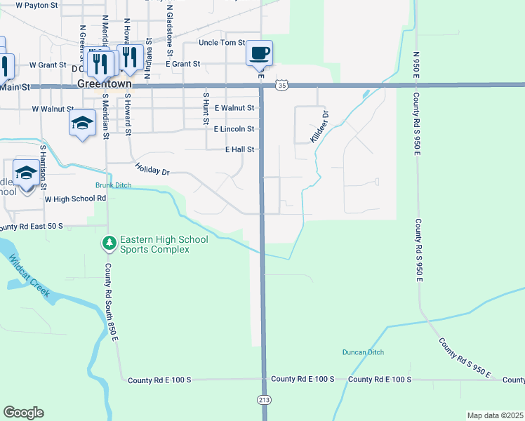 map of restaurants, bars, coffee shops, grocery stores, and more near 833 Holiday Drive in Greentown