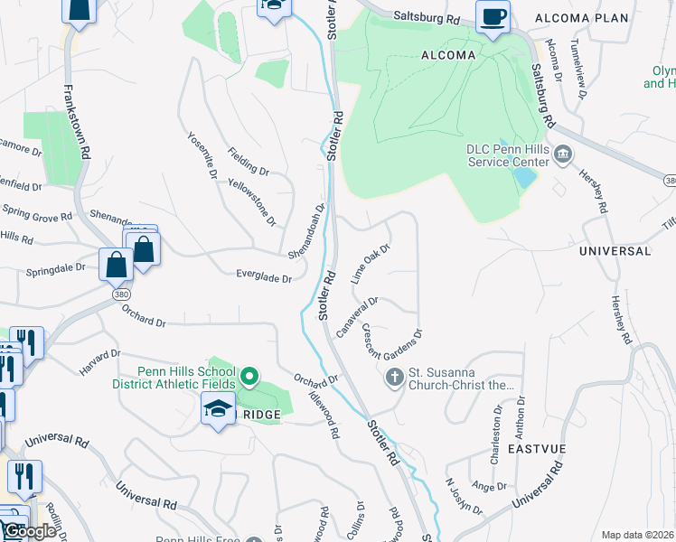 map of restaurants, bars, coffee shops, grocery stores, and more near 356 Stotler Road in Pittsburgh