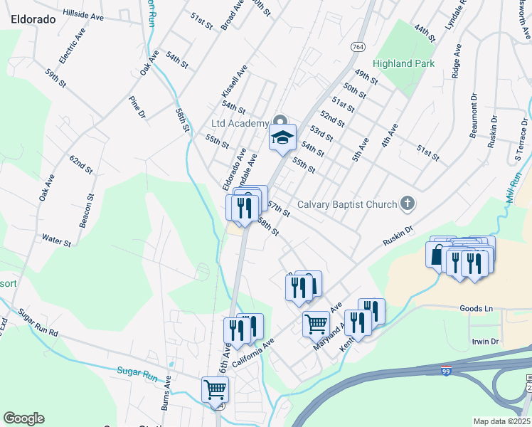 map of restaurants, bars, coffee shops, grocery stores, and more near in Altoona