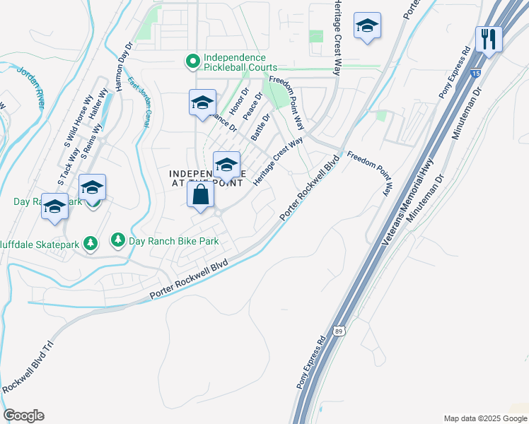 map of restaurants, bars, coffee shops, grocery stores, and more near 15333 Heritage Crest Way in Bluffdale