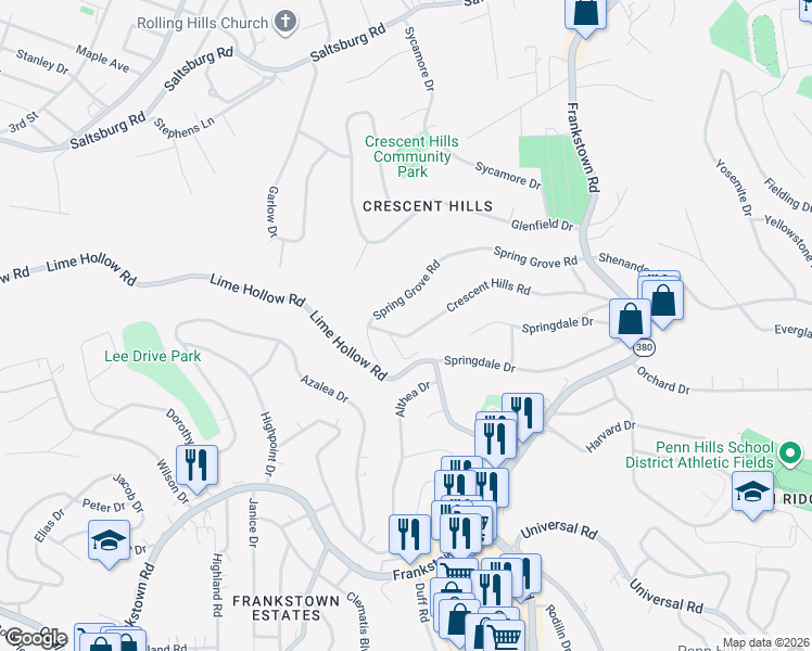 map of restaurants, bars, coffee shops, grocery stores, and more near 159 Spring Grove Road in Pittsburgh