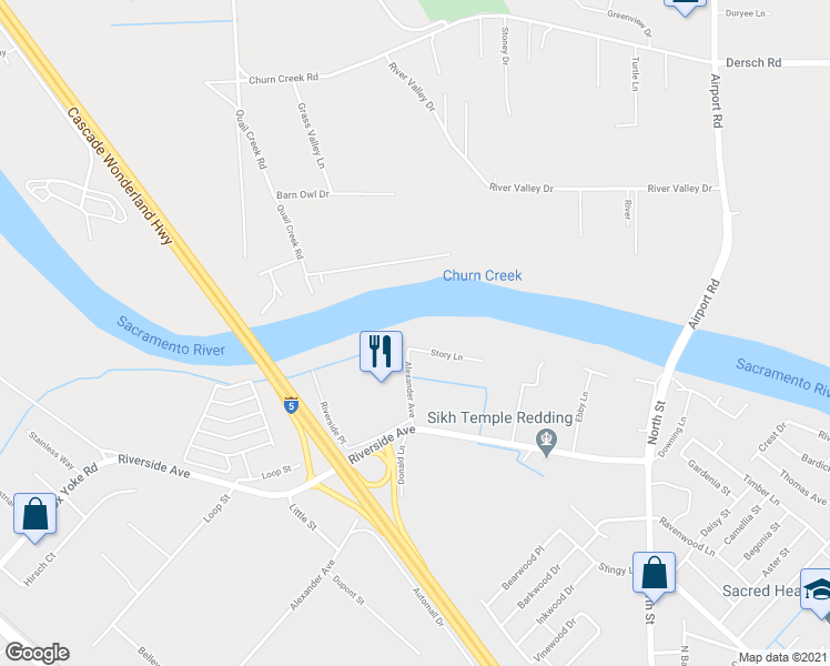 map of restaurants, bars, coffee shops, grocery stores, and more near 4261 Story Lane in Anderson