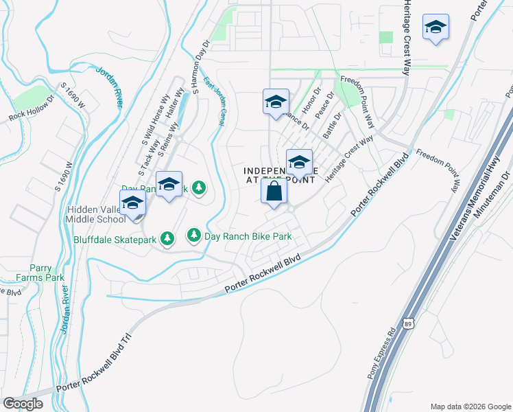 map of restaurants, bars, coffee shops, grocery stores, and more near 1022 Molly Pitcher Circle in Bluffdale