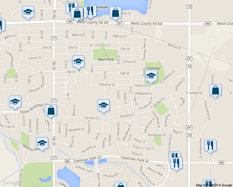 map of restaurants, bars, coffee shops, grocery stores, and more near 215 Chestnut Street in Windsor