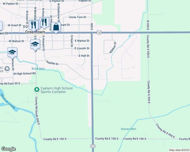 map of restaurants, bars, coffee shops, grocery stores, and more near 616 South Harvey Drive in Greentown