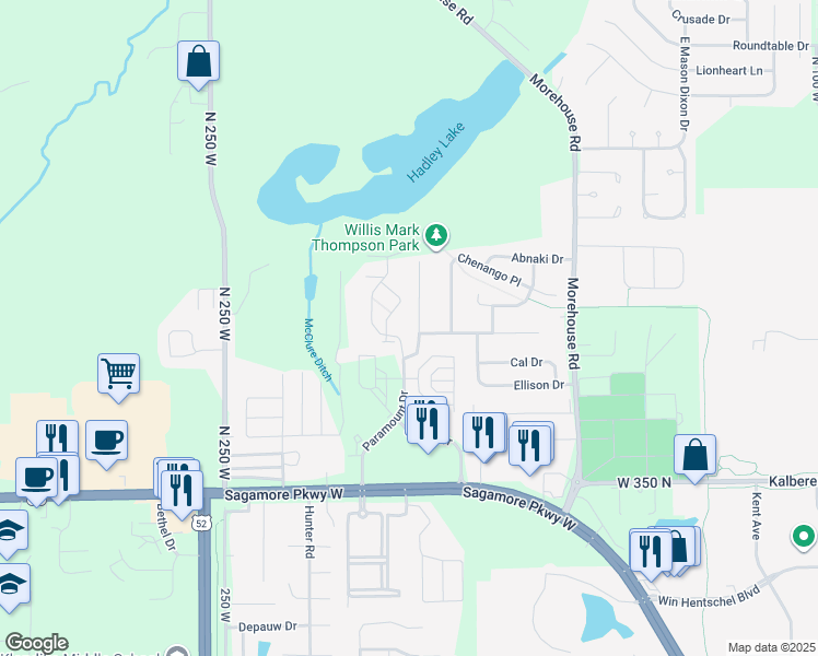 map of restaurants, bars, coffee shops, grocery stores, and more near 3831 Campus Suites Boulevard in West Lafayette