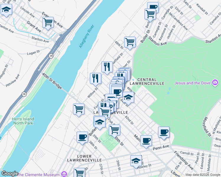 map of restaurants, bars, coffee shops, grocery stores, and more near in ARSENAL