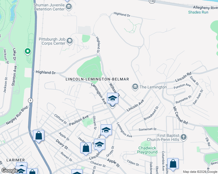 map of restaurants, bars, coffee shops, grocery stores, and more near 6926 Wiltsie Street in Pittsburgh