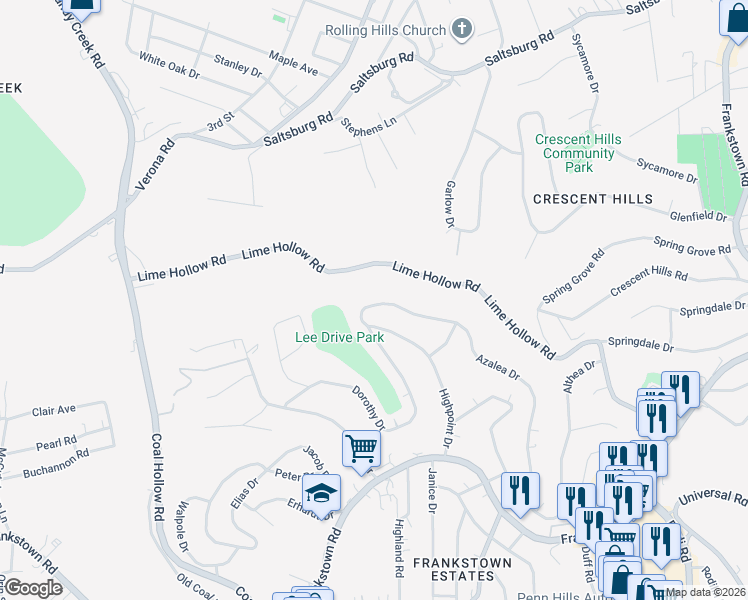 map of restaurants, bars, coffee shops, grocery stores, and more near 11021 Azalea Drive in Pittsburgh