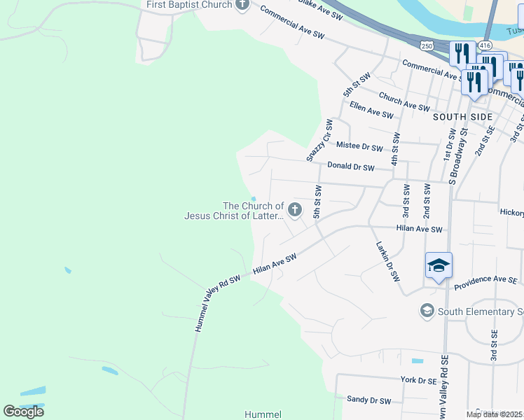map of restaurants, bars, coffee shops, grocery stores, and more near 1060 Thomas Drive Southwest in New Philadelphia