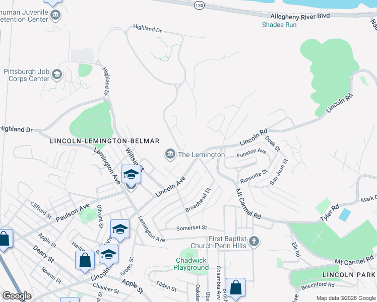 map of restaurants, bars, coffee shops, grocery stores, and more near 7111 Campania Avenue in Pittsburgh
