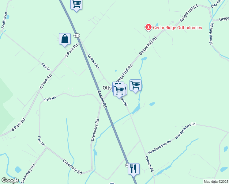 map of restaurants, bars, coffee shops, grocery stores, and more near in Ottsville