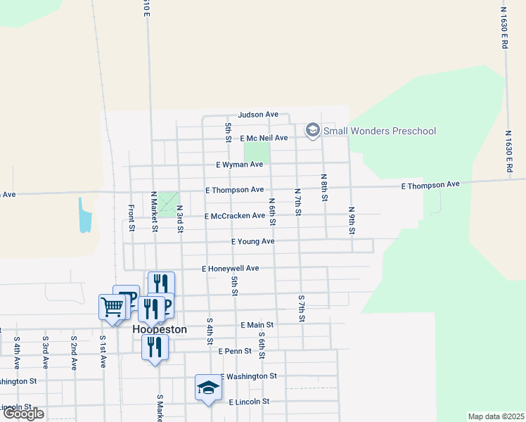 map of restaurants, bars, coffee shops, grocery stores, and more near 512 North 6th Street in Hoopeston