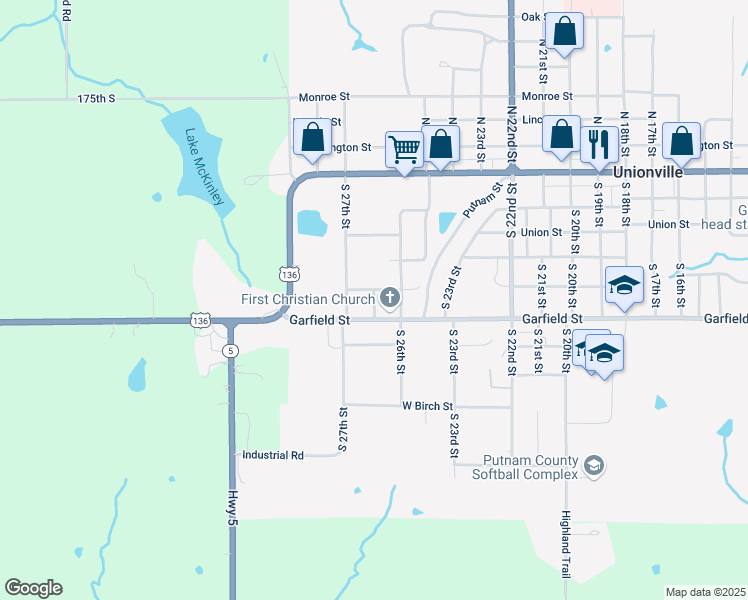 map of restaurants, bars, coffee shops, grocery stores, and more near 26th Place in Unionville