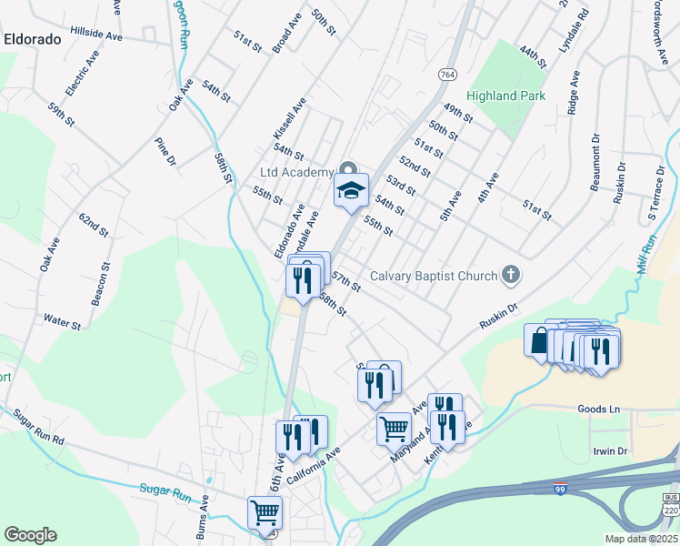 map of restaurants, bars, coffee shops, grocery stores, and more near 561 56th Street in Altoona