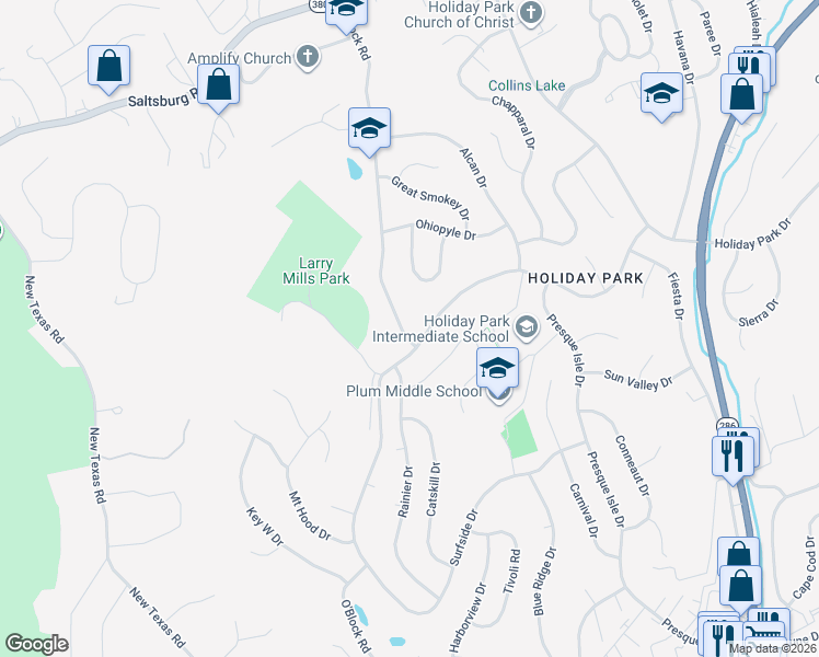 map of restaurants, bars, coffee shops, grocery stores, and more near 1722 O'Block Road in Pittsburgh