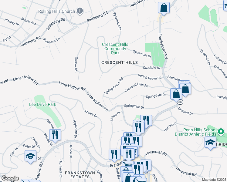 map of restaurants, bars, coffee shops, grocery stores, and more near 159 Spring Grove Road in Pittsburgh
