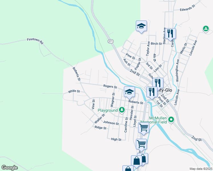 map of restaurants, bars, coffee shops, grocery stores, and more near 899 Wood Street in Nanty-Glo