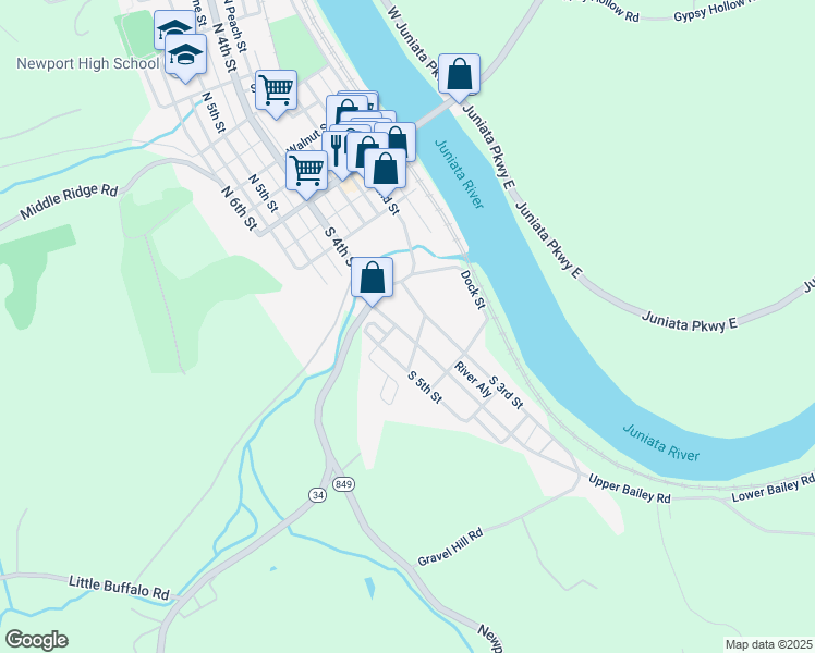 map of restaurants, bars, coffee shops, grocery stores, and more near 319 South 4th Street in Newport