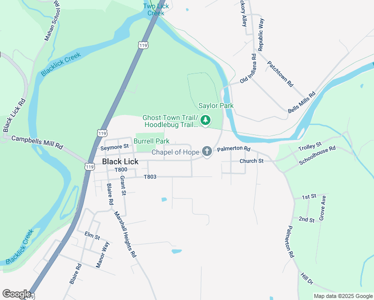 map of restaurants, bars, coffee shops, grocery stores, and more near 433 Park Drive in Black Lick