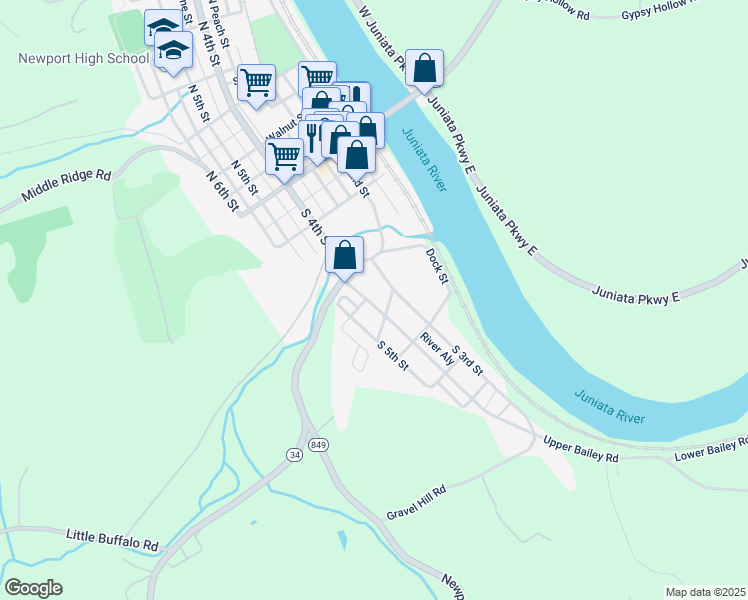 map of restaurants, bars, coffee shops, grocery stores, and more near 319 South 4th Street in Newport