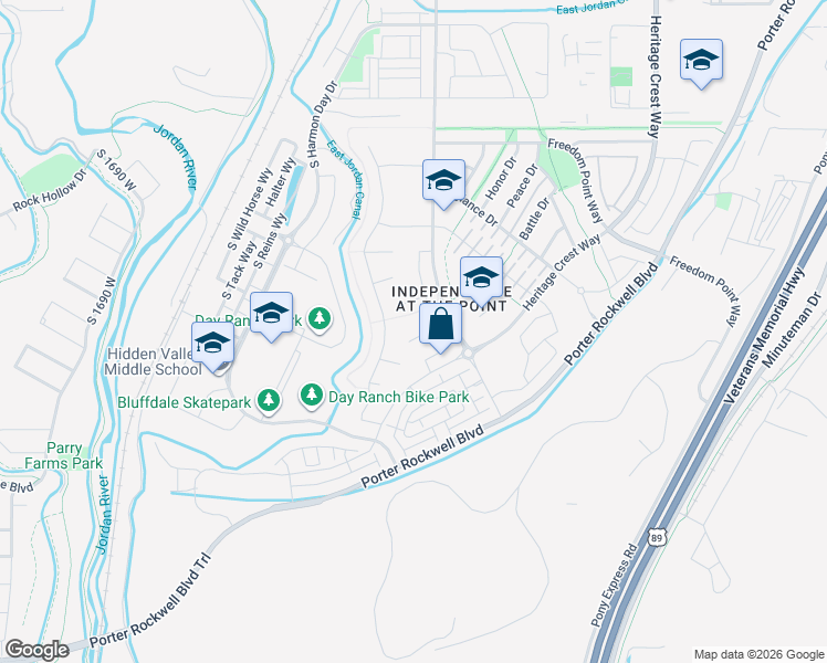 map of restaurants, bars, coffee shops, grocery stores, and more near 1022 Molly Pitcher Circle in Bluffdale