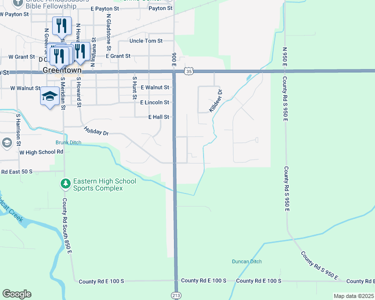map of restaurants, bars, coffee shops, grocery stores, and more near 616 South Harvey Drive in Greentown