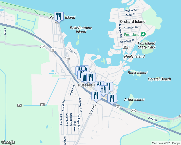 map of restaurants, bars, coffee shops, grocery stores, and more near 200 Clermont Avenue in Russells Point