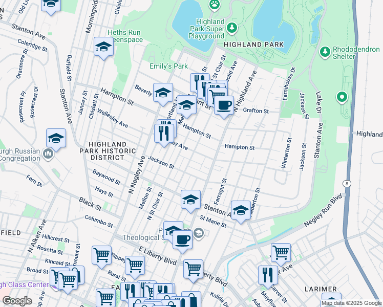 map of restaurants, bars, coffee shops, grocery stores, and more near 5818 Wellesley Avenue in Pittsburgh