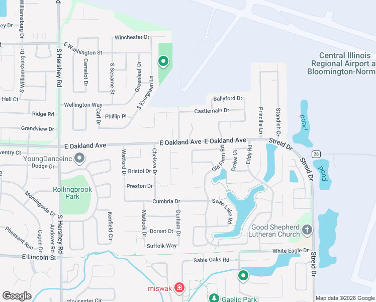 map of restaurants, bars, coffee shops, grocery stores, and more near 1 Fountain Lake Court in Bloomington