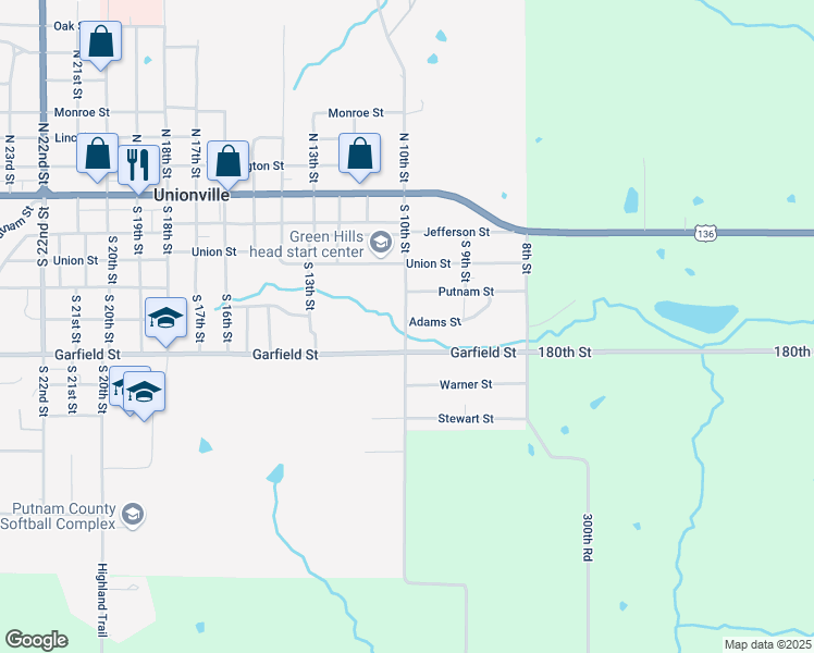 map of restaurants, bars, coffee shops, grocery stores, and more near 600 South 10th Street in Unionville