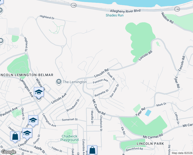 map of restaurants, bars, coffee shops, grocery stores, and more near 1848 Lincoln Rd in Pittsburgh
