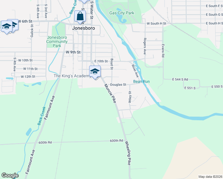 map of restaurants, bars, coffee shops, grocery stores, and more near 1320-1558 Muncie Pike in Jonesboro