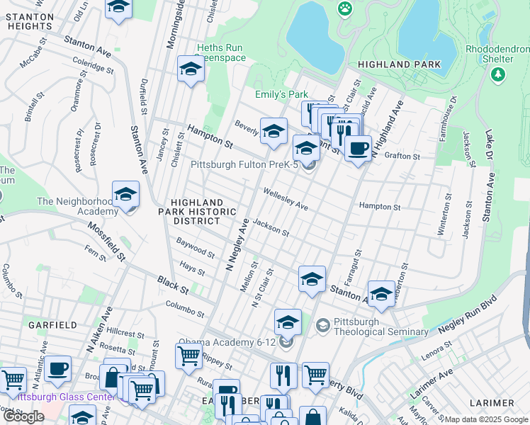 map of restaurants, bars, coffee shops, grocery stores, and more near 914 Portland Street in Pittsburgh