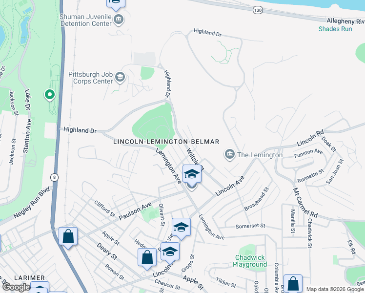 map of restaurants, bars, coffee shops, grocery stores, and more near 6926 Wiltsie Street in Pittsburgh