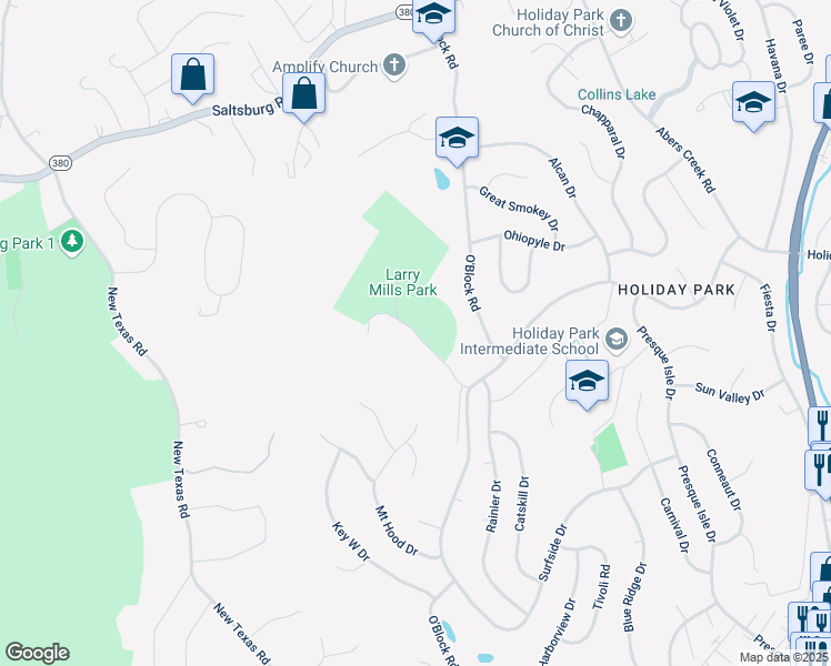 map of restaurants, bars, coffee shops, grocery stores, and more near Fontana Drive in Plum