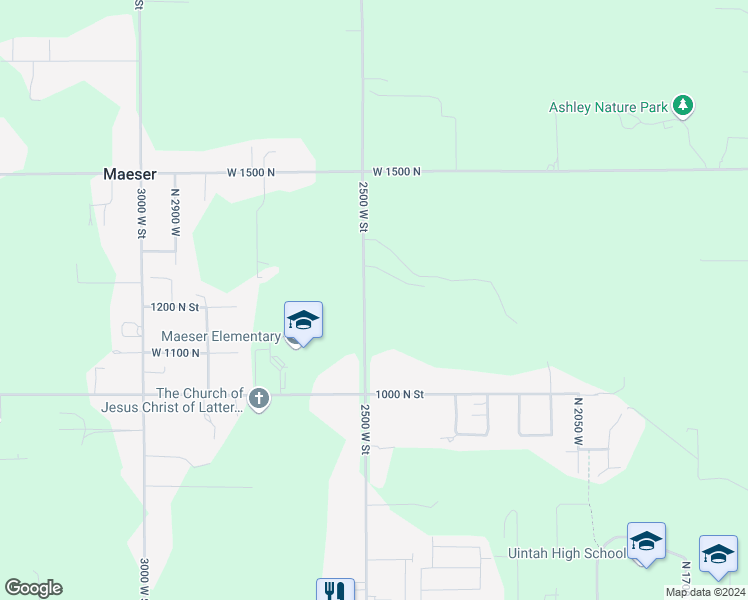 map of restaurants, bars, coffee shops, grocery stores, and more near 1214 North 2500 West in Vernal