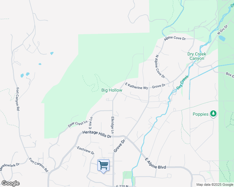 map of restaurants, bars, coffee shops, grocery stores, and more near 1205 North Elk Ridge Lane in Alpine