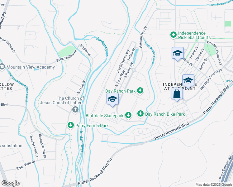 map of restaurants, bars, coffee shops, grocery stores, and more near 1270 West Cinch Way in Bluffdale