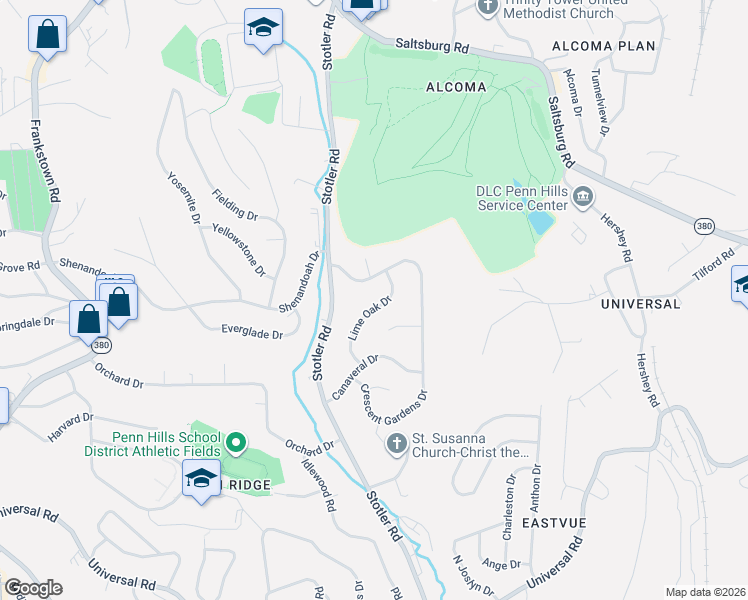map of restaurants, bars, coffee shops, grocery stores, and more near 350 Lime Oak Drive in Pittsburgh