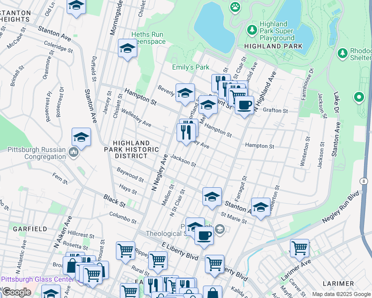 map of restaurants, bars, coffee shops, grocery stores, and more near 914 Portland Street in Pittsburgh