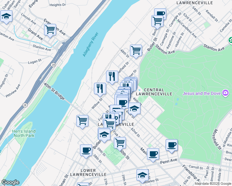 map of restaurants, bars, coffee shops, grocery stores, and more near in ARSENAL