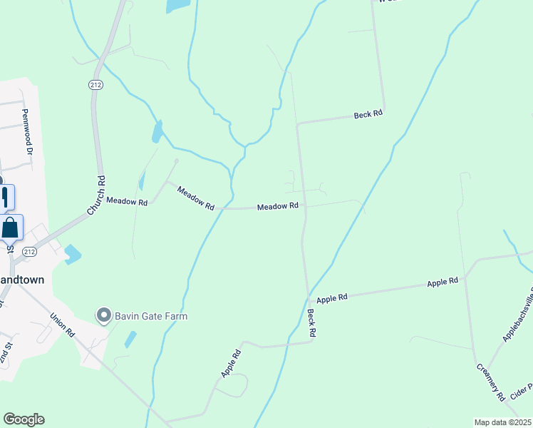 map of restaurants, bars, coffee shops, grocery stores, and more near 350 Meadow Road in Quakertown