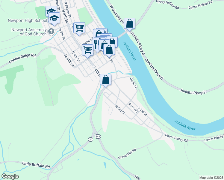 map of restaurants, bars, coffee shops, grocery stores, and more near 400 Susquehanna in Newport