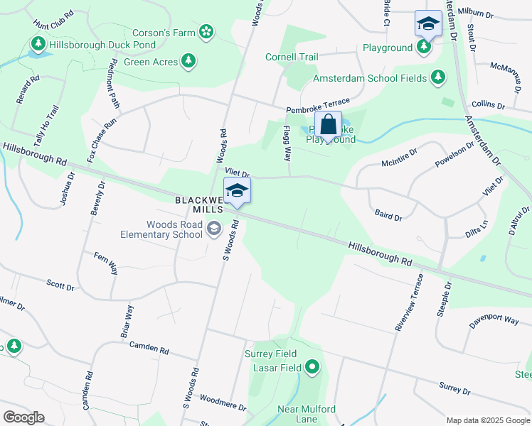 map of restaurants, bars, coffee shops, grocery stores, and more near 579 Hillsborough Road in Hillsborough Township