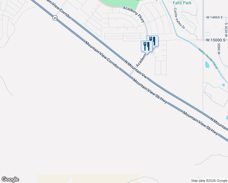 map of restaurants, bars, coffee shops, grocery stores, and more near Mountain View Corridor in Bluffdale