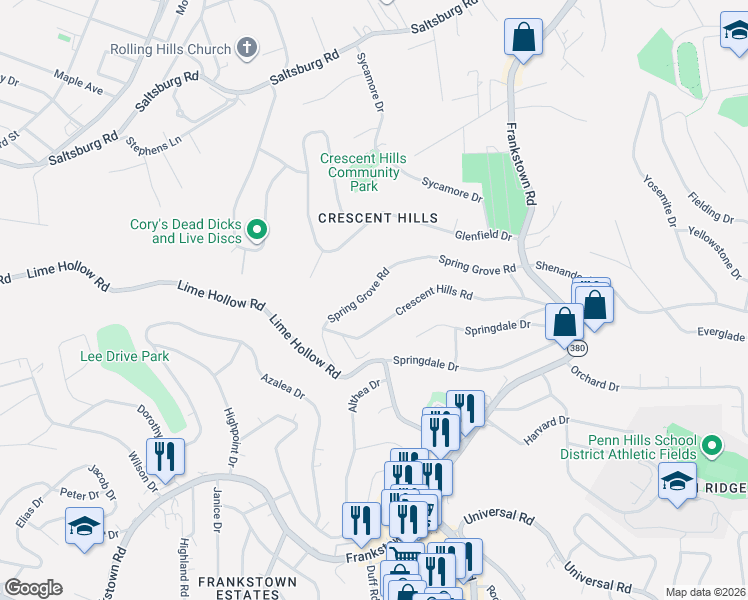 map of restaurants, bars, coffee shops, grocery stores, and more near 159 Spring Grove Road in Pittsburgh