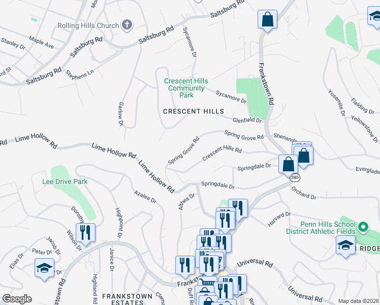 map of restaurants, bars, coffee shops, grocery stores, and more near 159 Spring Grove Road in Pittsburgh